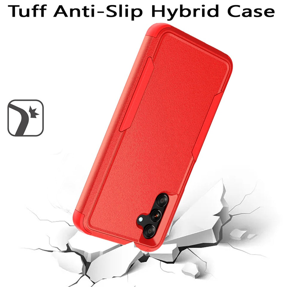 For Samsung Galaxy A13 5G Hybrid Rugged Hard Shockproof Drop-Proof with 3 Layer Protection, Military Grade Heavy-Duty Armor Design Red Phone Case Cover