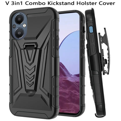 For OnePlus Nord N20 5G Combo 3 in 1 Rugged Swivel Belt Clip Holster Heavy Duty Hybrid Armor TPU with Kickstand Stand Black Phone Case Cover