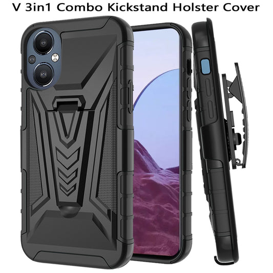 For OnePlus Nord N20 5G Combo 3 in 1 Rugged Swivel Belt Clip Holster Heavy Duty Hybrid Armor TPU with Kickstand Stand Black Phone Case Cover