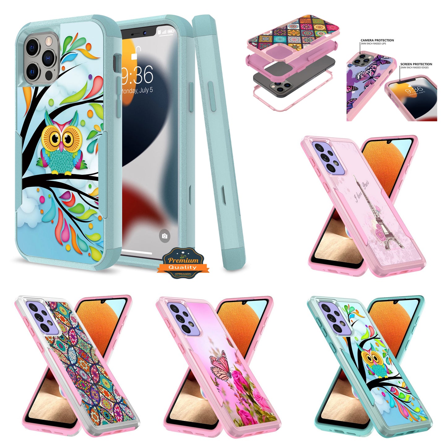 For Samsung Galaxy A13 5G Pattern Design Hybrid Bumper Rugged Dual Layer Heavy-Duty Military-Grade TPU Hard Defender  Phone Case Cover