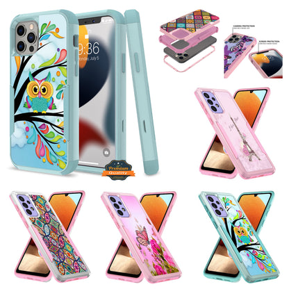 For Samsung Galaxy A13 5G Pattern Design Hybrid Bumper Rugged Dual Layer Heavy-Duty Military-Grade TPU Hard Defender  Phone Case Cover