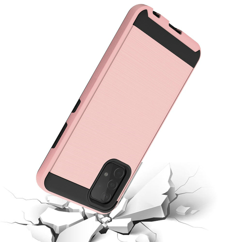 For Samsung Galaxy A22 5G Hybrid Rugged Brushed Metallic Design [Soft TPU + Hard PC] Dual Layer Shockproof Armor Impact Slim Rose Gold Phone Case Cover