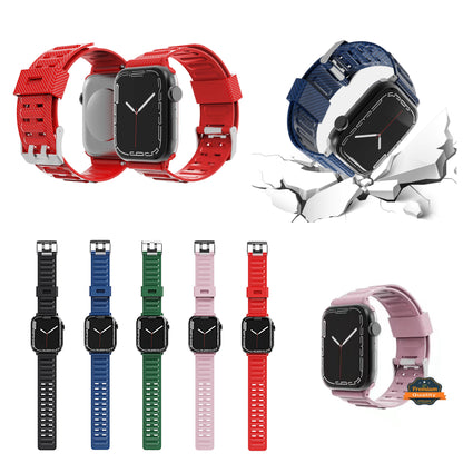 For Apple Watch Size 38/40/41mm Sport Bands Carbon Fiber Design Rubber TPU Replacement Band Strap for iWatch Series 7/SE/6/5/4/3/2/1 Black Phone Case Cover