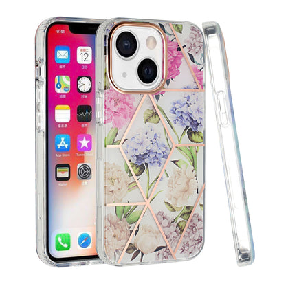 For Apple iPhone 14 (6.1") Fashion Floral IMD Design Flower Pattern Hybrid Protective Hard Rubber TPU Slim Back  Phone Case Cover