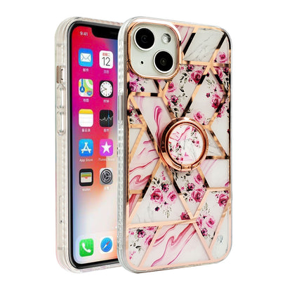 For Apple iPhone 13 Pro Max (6.7") Pattern Fashion Design Chromed Edge with Ring Kickstand Hybrid TPU Hard Back  Phone Case Cover