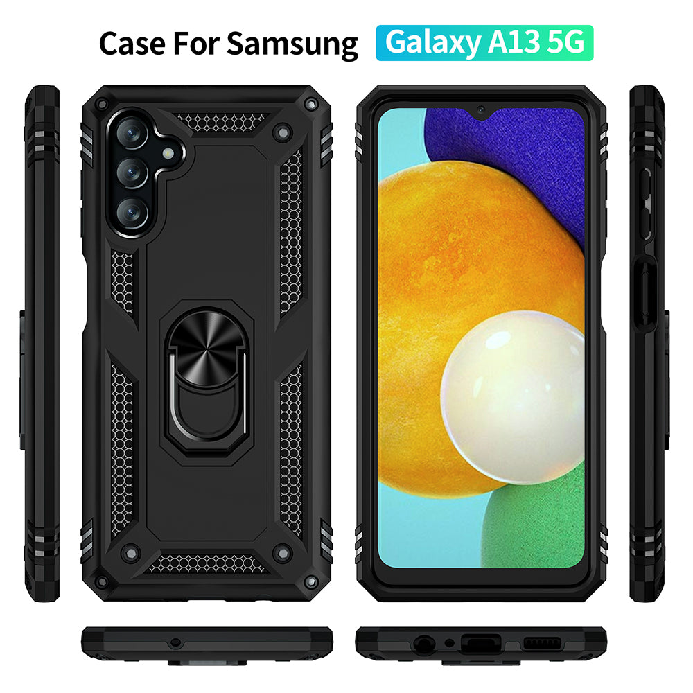 For Samsung Galaxy A13 5G Military Grade Heavy Duty Armor Hybrid with Rotating Metal Ring Kickstand Finger Loop Stand  Phone Case Cover