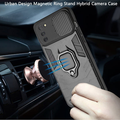 For Samsung Galaxy A32 5G Kickstand Hybrid with Slide Camera Protector, Built-in 360° Rotate Ring Stand Magnetic PC & TPU Bumper  Phone Case Cover