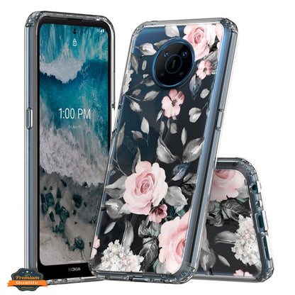 For Nokia X100 Floral Patterns Design Transparent Soft TPU Silicone Shock Absorption Bumper Slim Hard PC Back  Phone Case Cover