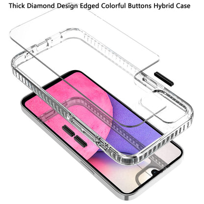 For Samsung Galaxy A33 5G Crystal Transparent Rugged Shockproof Hybrid PC+TPU Colorful Buttons Military Grade Protection Back  Phone Case Cover