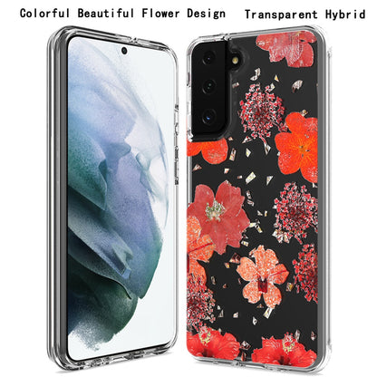 For Samsung Galaxy S22 /Plus Ultra Glitter Floral Print Pattern Clear Design Shockproof Hybrid Fashion Sparkle Rubber TPU Bumper  Phone Case Cover