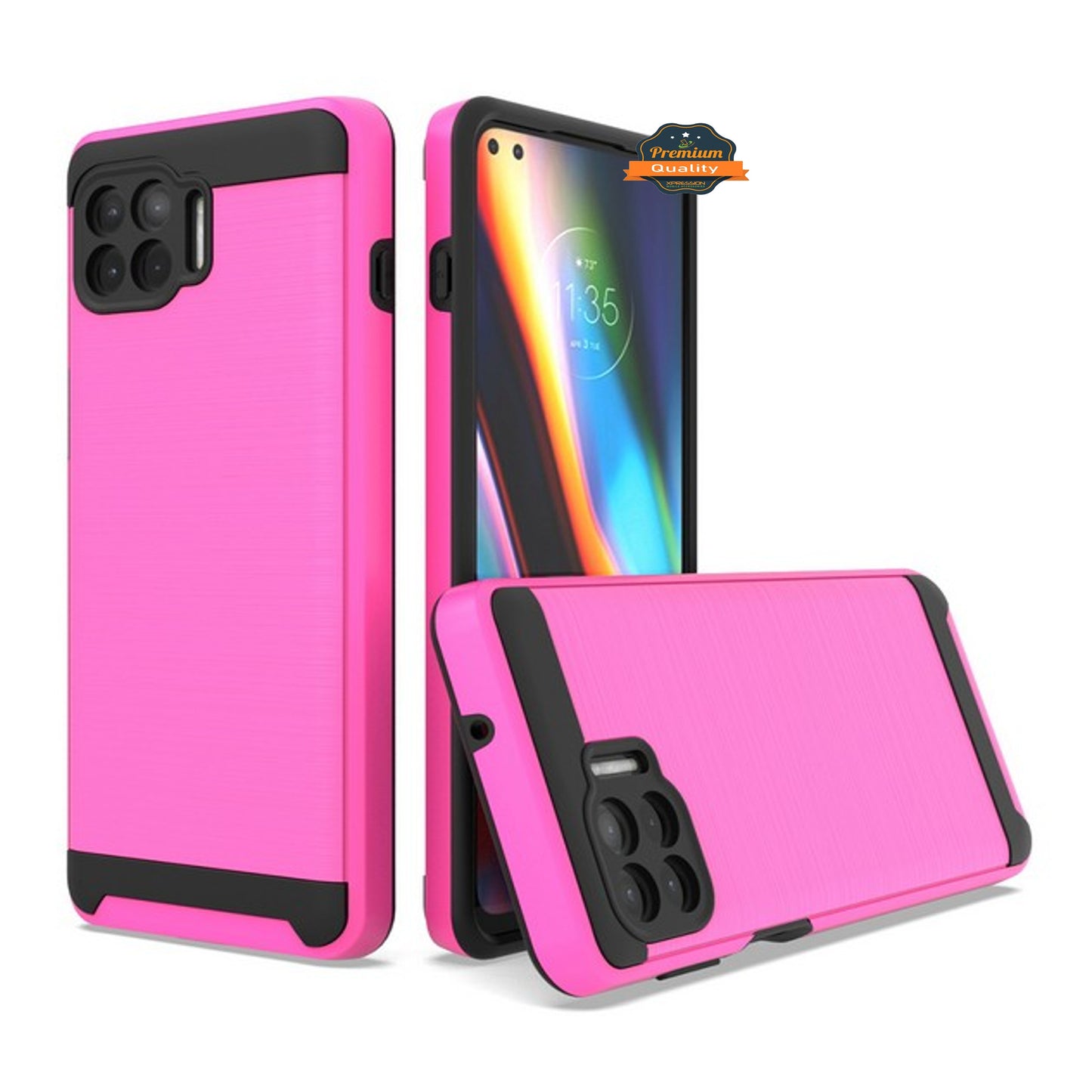 For Motorola Moto One 5G, Moto G 5G Plus Rugged TPU + Hard PC Brushed Metal Texture Hybrid Dual Layer Armor Shockproof  Phone Case Cover