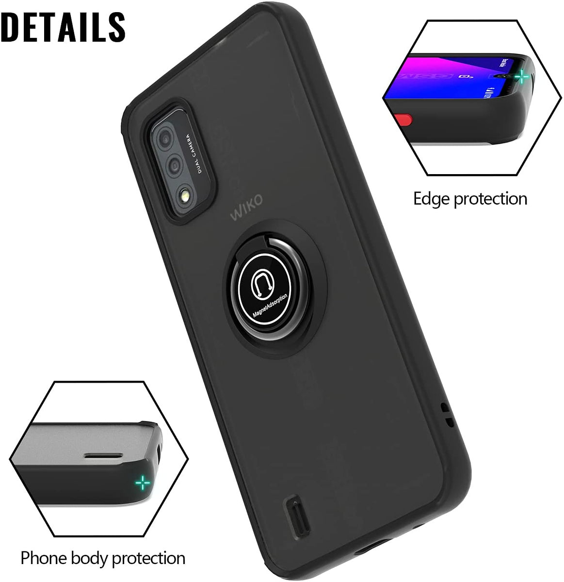 For Wiko Ride 3 Matte Translucent with Ring Stand /Kickstand (Work with Car Mount) Hybrid Shockproof Armor [Military Grade] Bumper  Phone Case Cover