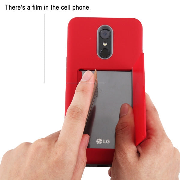 For LG Stylo 4 / Stylo 4 Plus Credit Card Wallet Back Storage Invisible Pocket Dual Layer Hard PC TPU Hybrid Protective Red Phone Case Cover