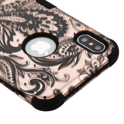 For Apple iPhone XS Max Stylish Hybrid Three Layer Hard PC Shockproof Heavy Duty TPU Rubber Anti-Drop Phoenix Flower Phone Case Cover