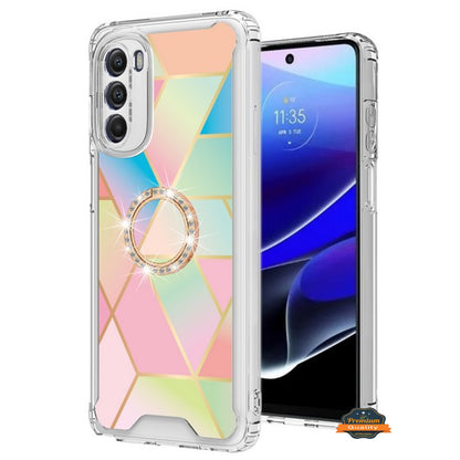 For Motorola Moto G Stylus 5G 2022 Fashion Design Pattern Flowers Hybrid Ring Kickstand Bling Diamond Hard PC TPU  Phone Case Cover