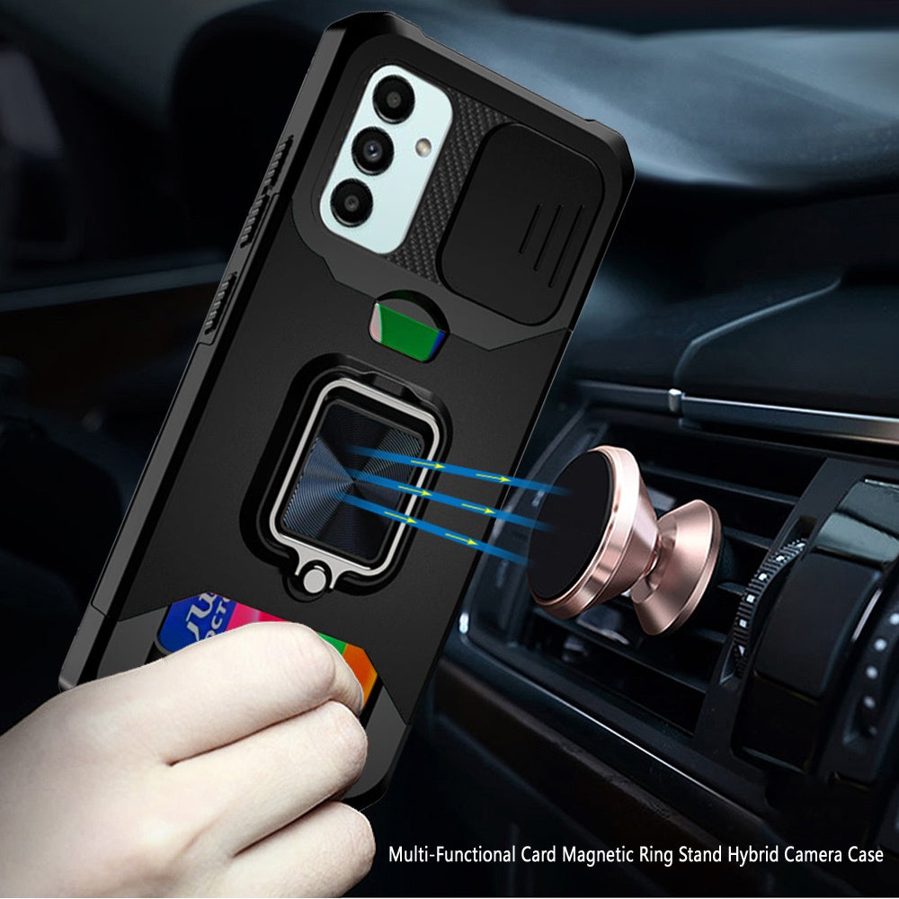 For Samsung Galaxy A13 4G 2022 Wallet Case with Ring Stand & Slide Camera Cover Credit Card Holder, Military Grade Hard  Phone Case Cover