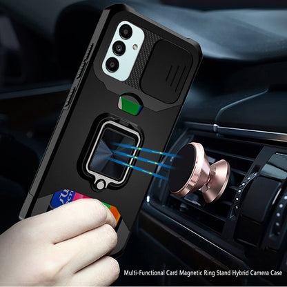 For Samsung Galaxy A13 4G 2022 Wallet Case with Ring Stand & Slide Camera Cover Credit Card Holder, Military Grade Hard  Phone Case Cover