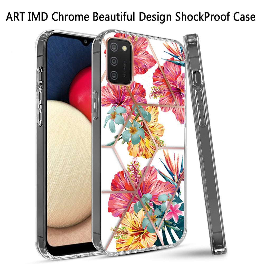 For Samsung Galaxy A02S Fashion Art Floral IMD Design Beautiful Flower Pattern Hybrid Protective Hard PC Rubber TPU Slim Back  Phone Case Cover