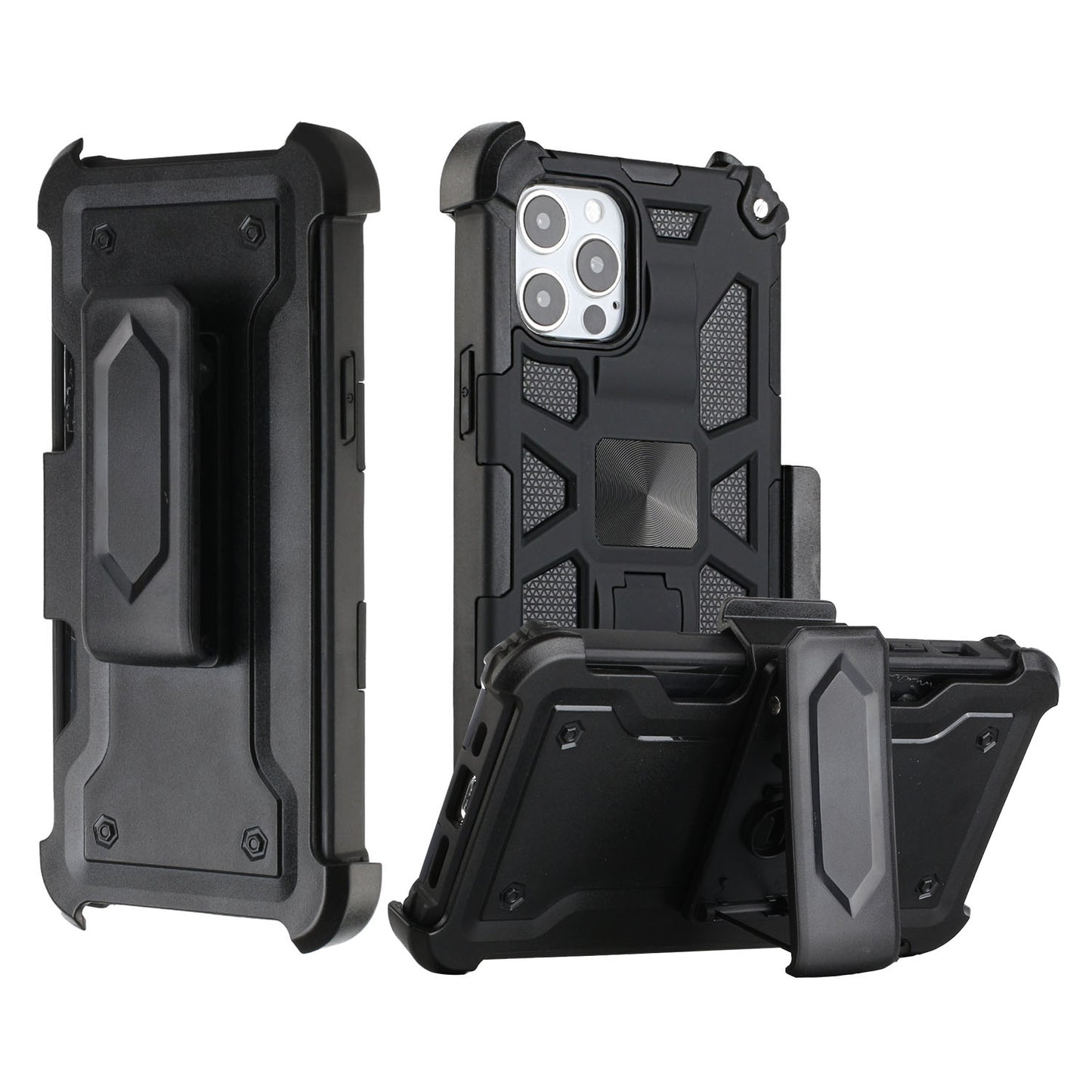 For Apple iPhone 13 Pro Max (6.7") Hybrid 3in1 Combo Holster Belt Clip with Kickstand, Full-Body Protective Military-Grade  Phone Case Cover