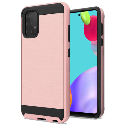 For Samsung Galaxy A22 5G Hybrid Rugged Brushed Metallic Design [Soft TPU + Hard PC] Dual Layer Shockproof Armor Impact Slim Rose Gold Phone Case Cover