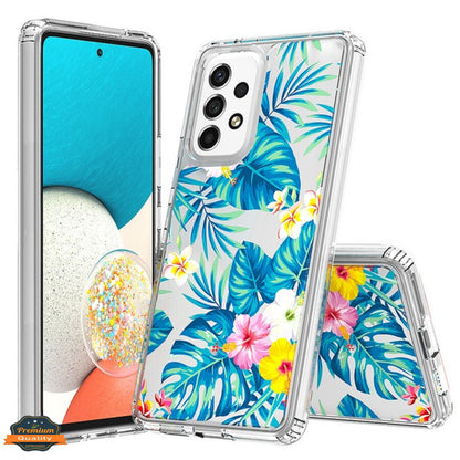 For Samsung Galaxy A23 5G Floral Patterns Design Transparent TPU Silicone Shock Absorption Bumper Hard PC Back  Phone Case Cover