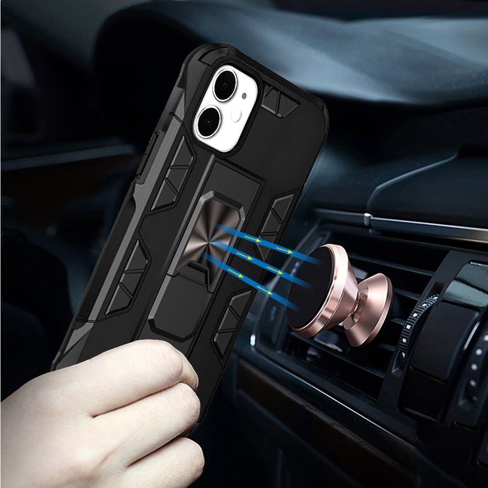For Apple iPhone 13 Mini (5.4") Hybrid Magnetic Slide Stand fit Car Mount Grip Holder Full Body Heavy Duty Rugged Military Grade  Phone Case Cover