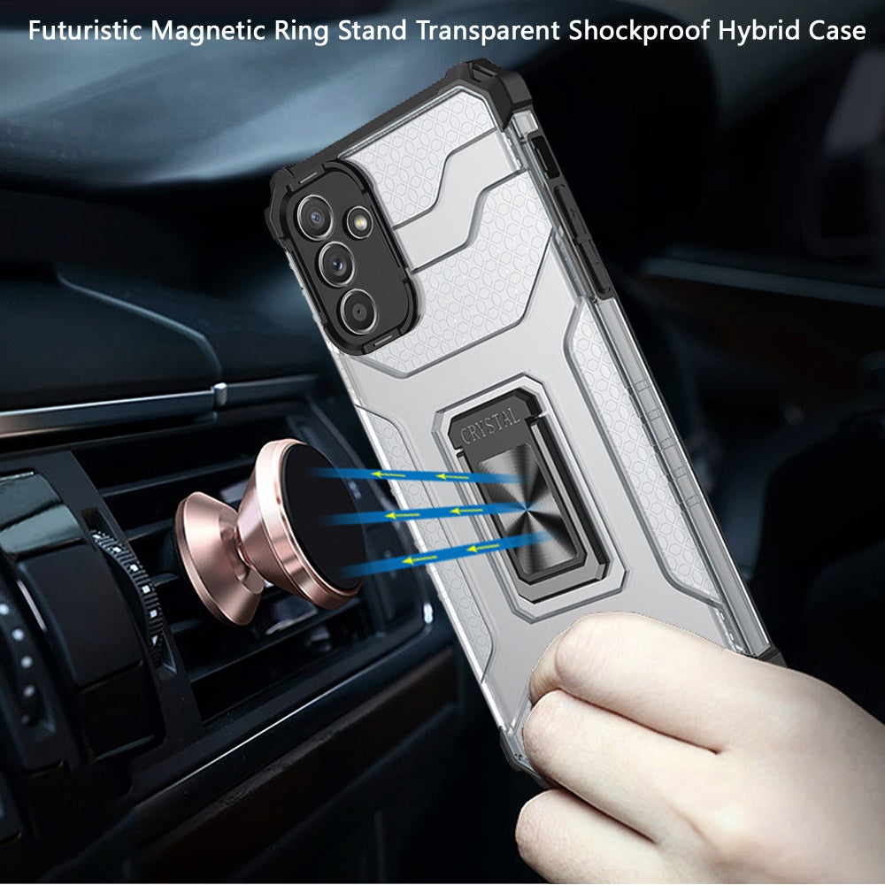 For Samsung Galaxy A02S Transparent 360 Rotation Built-in Magnetic Ring Kickstand Holder Hybrid Rugged Armor Bumper  Phone Case Cover