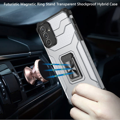 For Samsung Galaxy A02S Transparent 360 Rotation Built-in Magnetic Ring Kickstand Holder Hybrid Rugged Armor Bumper  Phone Case Cover