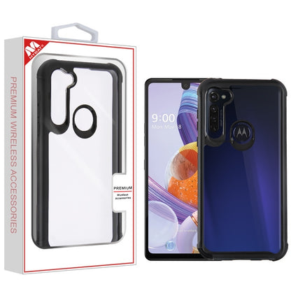 For Motorola Moto G Stylus (2020) Slim Fit Hybrid Transparent Rubber Gummy Hard PC Silicone Protective Clear / Black Phone Case Cover