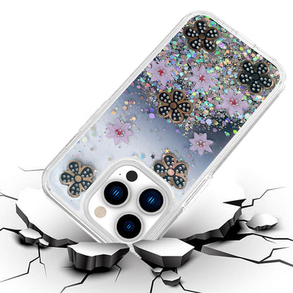 For Apple iPhone 14 /Plus Pro Max Floral Stylish Design Glitter Shiny Hybrid Rubber TPU Hard PC Shockproof Slim  Phone Case Cover