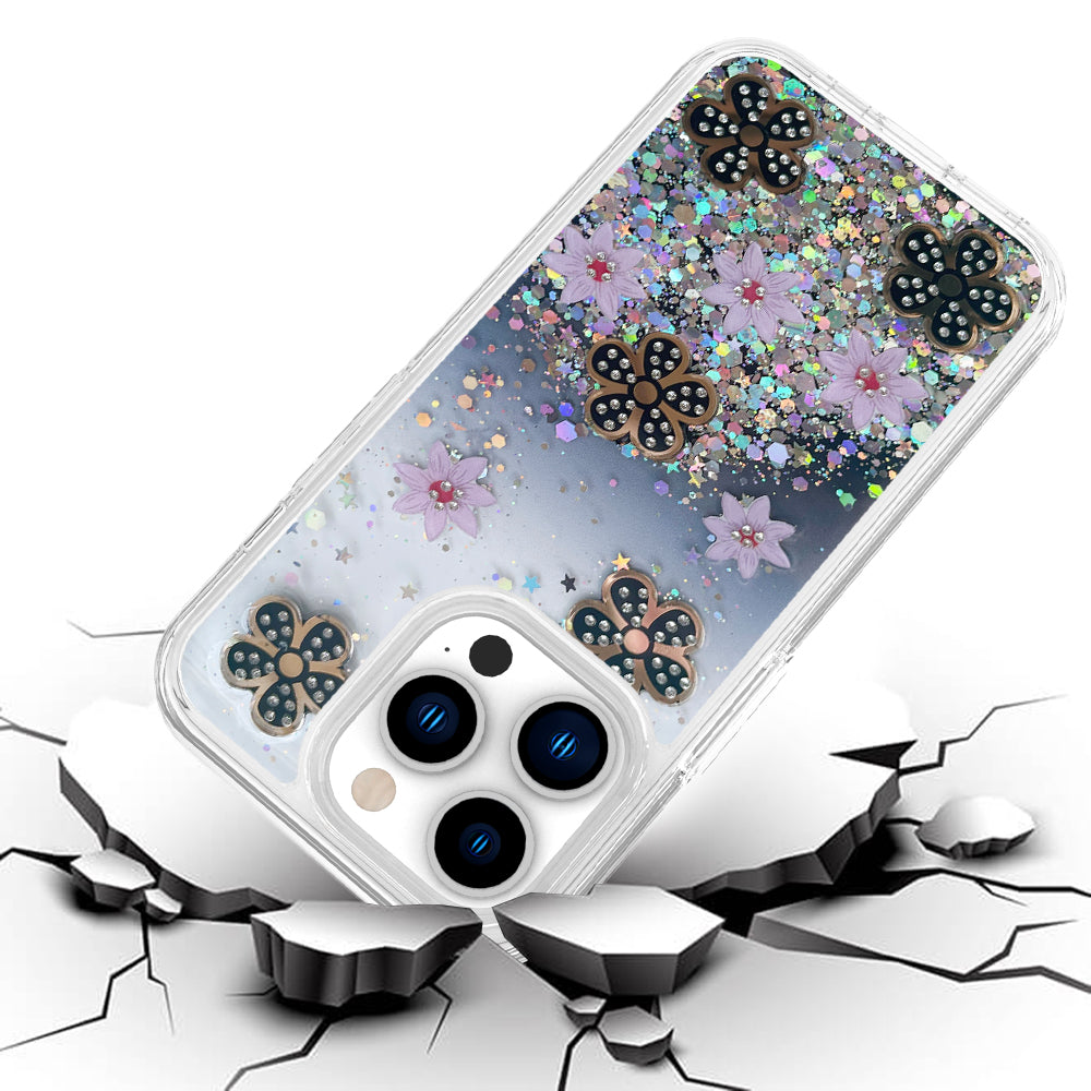 For Motorola Moto G 5G 2022 Floral Stylish Design Glitter Shiny Hybrid Rubber TPU Hard PC Shockproof Armor Slim Fit  Phone Case Cover