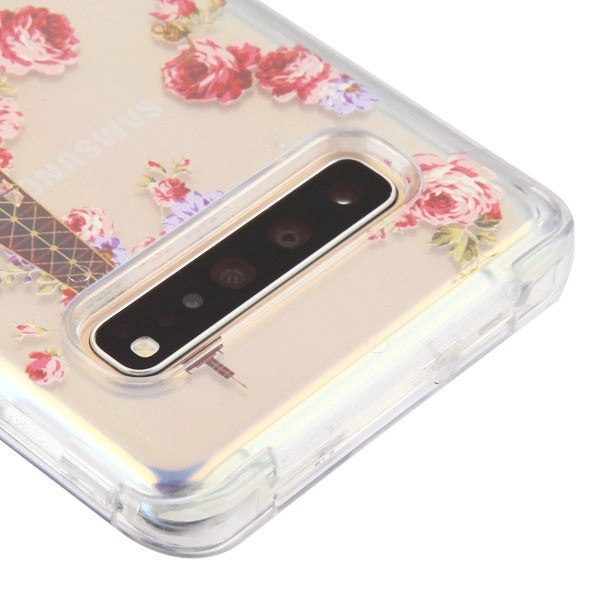 For Samsung Galaxy S10 5G (6.7") Hybrid Dual Layer Transparent Flower Design Hard PC Cases Shockproof TPU Rugged Paris in Full Bloom Phone Case Cover