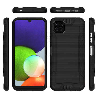 For Samsung Galaxy A22 5G Hybrid Dual Layer Slim Defender Armor Tuff Metallic Brush Texture Finishing Shockproof Hard TPU Rubber  Phone Case Cover