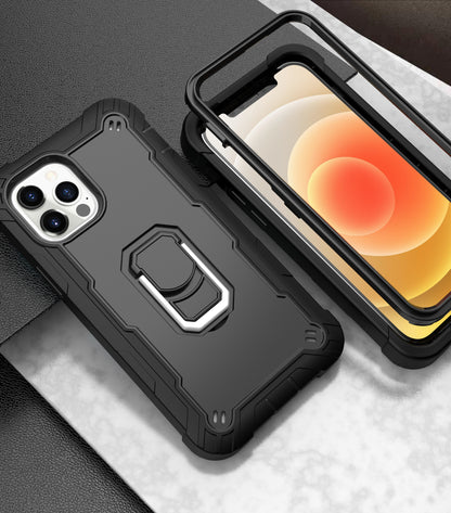 For Apple iPhone 12 Pro Max (6.7") Hybrid 3 Layers with 360° Rotatable Ring Kickstand Holder Heavy Duty Hard PC Soft Silicone Shockproof  Phone Case Cover