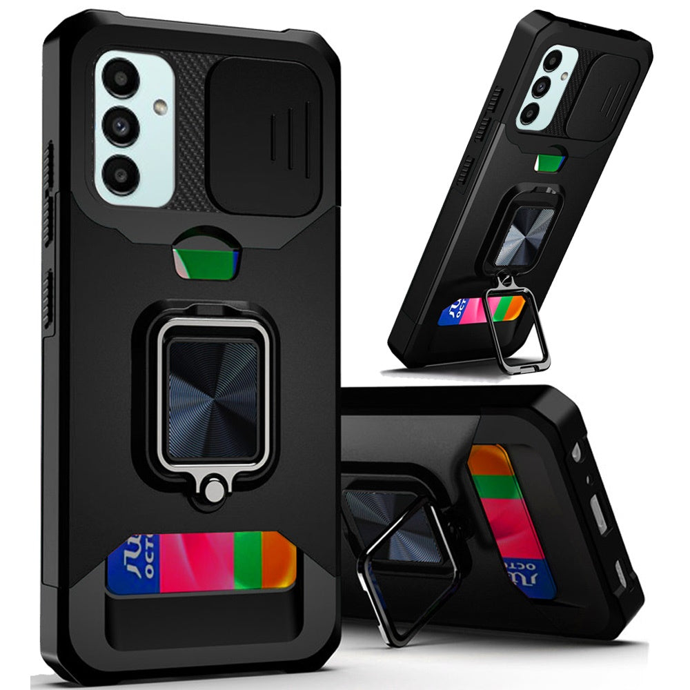 For Samsung Galaxy A13 4G 2022 Wallet Case with Ring Stand & Slide Camera Cover Credit Card Holder, Military Grade Hard  Phone Case Cover