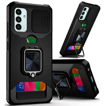 For Samsung Galaxy A13 4G 2022 Wallet Case with Ring Stand & Slide Camera Cover Credit Card Holder, Military Grade Hard  Phone Case Cover