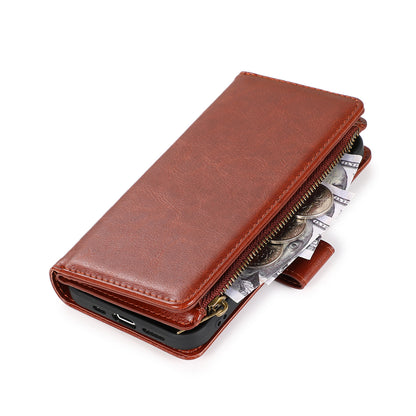 For Motorola Moto G Stylus 5G 2022 Leather Zipper Wallet Case 9 Credit Card Slots Cash Money Pocket Clutch Pouch Stand Brown Phone Case Cover