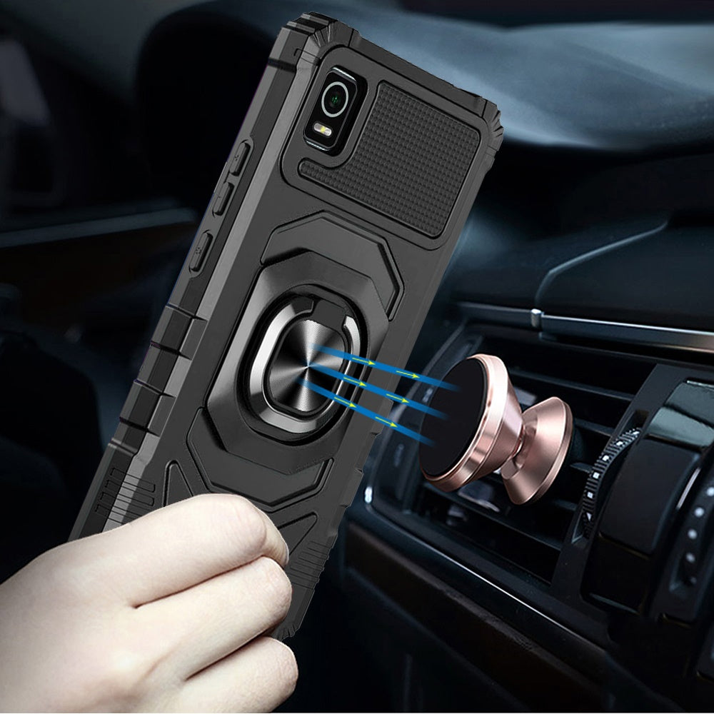 For Cricket Debut Smart Hybrid Dual Layer with Rotate Magnetic Ring Stand Holder Kickstand, Rugged Shockproof Protective  Phone Case Cover