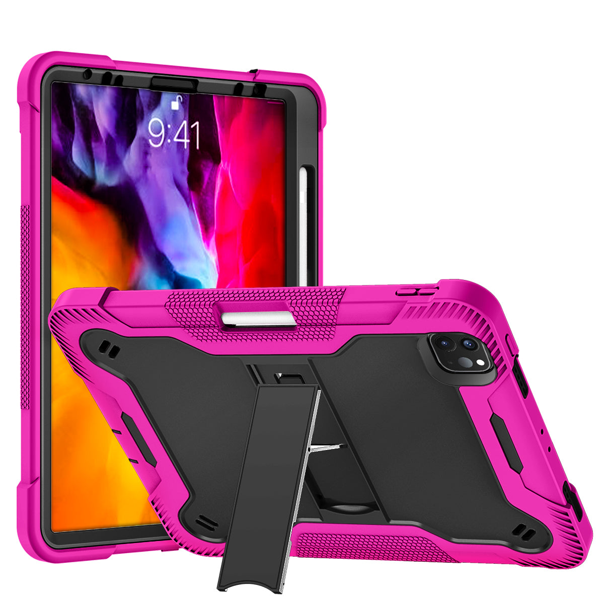 Case for Apple iPad Pro 12.9 inch (2021) Tough Tablet Strong with Kickstand Hybrid Heavy Duty High Impact Shockproof Protective Stand Pink Tablet Cover