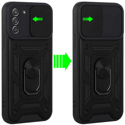 For Samsung Galaxy A23 5G Hybrid Cases with Slide Camera Lens Cover and Ring Holder Kickstand Rugged Dual Layers  Phone Case Cover