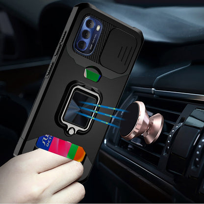 For Motorola Moto G Stylus 2022 4G Wallet Case with Ring Stand & Camera Cover Credit Card Holder, Military Grade Hard  Phone Case Cover