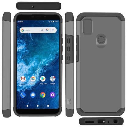 For Cricket Icon 4 Ultra Slim Shock Absorption 2in1 Tuff Hybrid Dual Layer Hard PC TPU Rubber Frame Armor Defender Gray Phone Case Cover