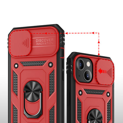 For Apple iPhone 14 (6.1") Hybrid Built-in 360° Rotate Magnetic Ring Stand with Camera Protection Heavy Duty Shockproof Red Black Phone Case Cover