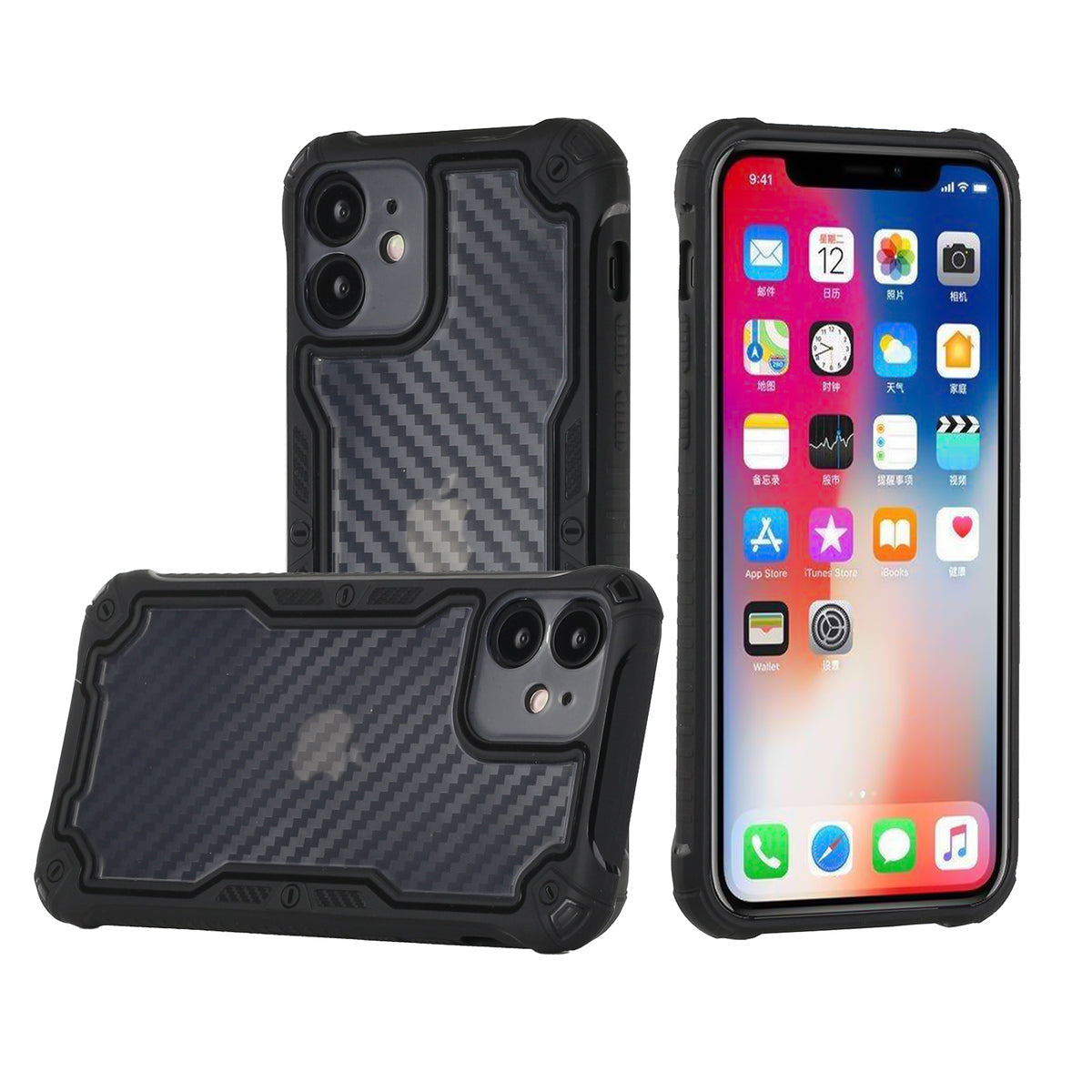 For Apple iPhone 13 /Pro Max Carbon Fiber Design Semi Clear [Military Grade Protection] Heavy Duty Shockproof Rugged Protective  Phone Case Cover