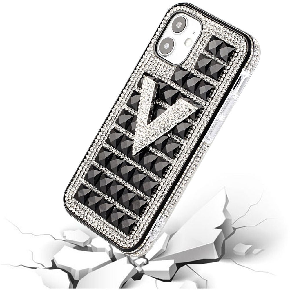 For Apple iPhone XR Fashion Luxury 3D Bling Diamonds Rhinestone Jeweled Ornament Shiny Crystal Hybrid Hard  Phone Case Cover