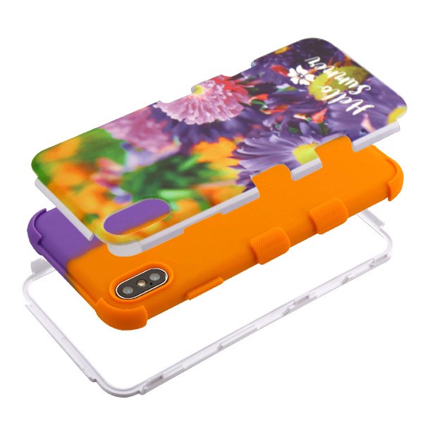 For Apple iPhone XS Max Stylish Hybrid Three Layer Hard PC Shockproof Heavy Duty TPU Rubber Anti-Drop Chrysanthemum Flower Phone Case Cover