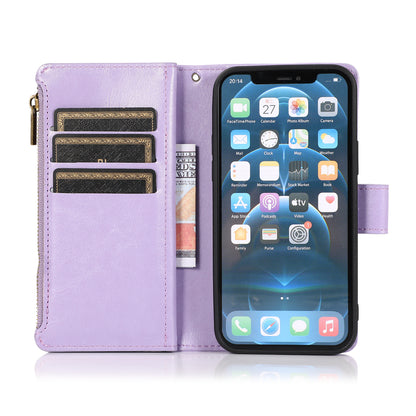 For Motorola Moto G Stylus 2022 4G Leather Zipper Wallet Case 9 Credit Card Slots Pocket Clutch Pouch with Stand & Strap Lavender Phone Case Cover