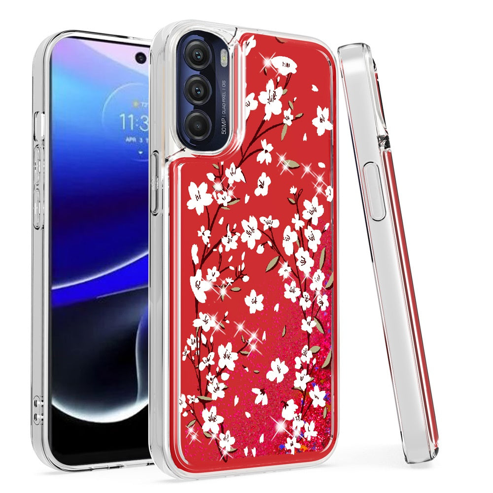 For Motorola Moto G Stylus 5G 2022 Quicksand Water Flowing Liquid Floating Glitter Bling Flower Fashion TPU Hybrid  Phone Case Cover