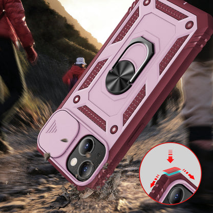 For Apple iPhone 14 (6.1") Hybrid Built-in 360° Rotate Magnetic Ring Stand with Camera Protection Heavy Duty Shockproof Pink Red Phone Case Cover