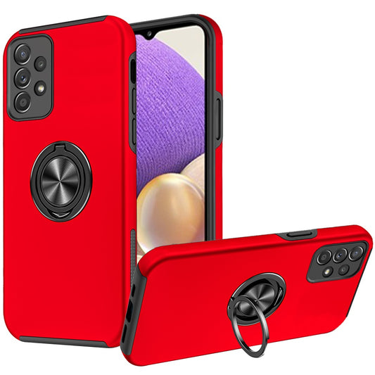 For Samsung Galaxy A32 5G Hybrid 360 Rotatable Invisible Ring Stand Holder Fit Magnetic Car Mount Shockproof Slim Red Phone Case Cover
